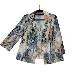 2/$30 Chicos Linen Open Front Blazer Jacket Size 1 M Boho Resortwear Paisley